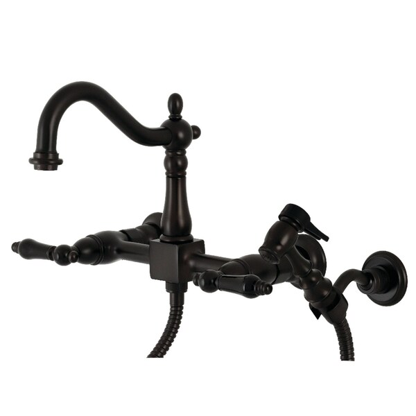 Duchess Wall Mount Bridge Kitchen Faucet W/Brass Sprayer, Bronze